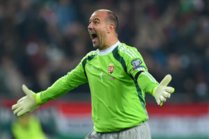BUDAPEST, HUNGARY - NOVEMBER 15: Goalkeeper Gabor Kiraly of Hungary celebrates as his team take a 1-0 lead during the UEFA EURO 2016 Qualifier Play-Off, second leg match between Hungary and Norway at Groupama Arena on November 15, 2015 in Budapest, Hungary. (Photo by Shaun Botterill/Getty Images)